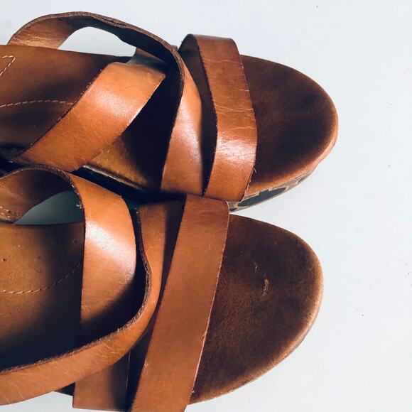 Anthro Naya 'Nalani' Women's 8 Tan Leather Wedge Sandal Strappy Platform - Picture 4 of 11